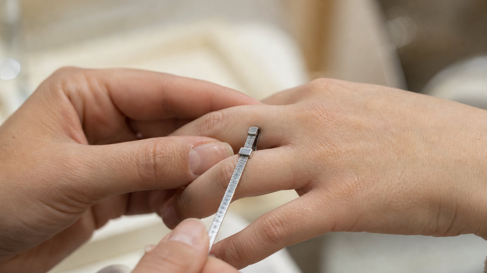 Mesure discrète de la taille de doigt pour offrir une bague de fiançailles en surprise